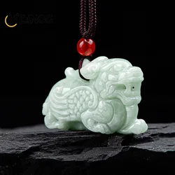 Natural Myanmar A Goods Jadeite Flying Qilin Pendant Light Green Ice Men's and Women's Jade Necklace Fortune Auspicious Amulet