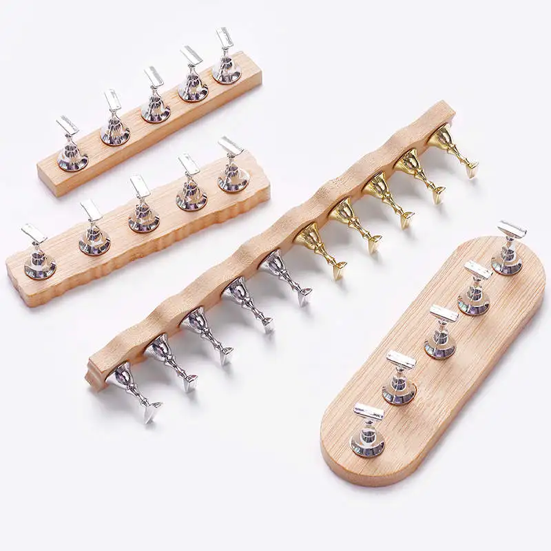 5pcs False Nail Tips Practice Wooden Magnetic Holder Manicure UV Gel Polish Display Stand Press on Nails Art Gel Shelf Tools