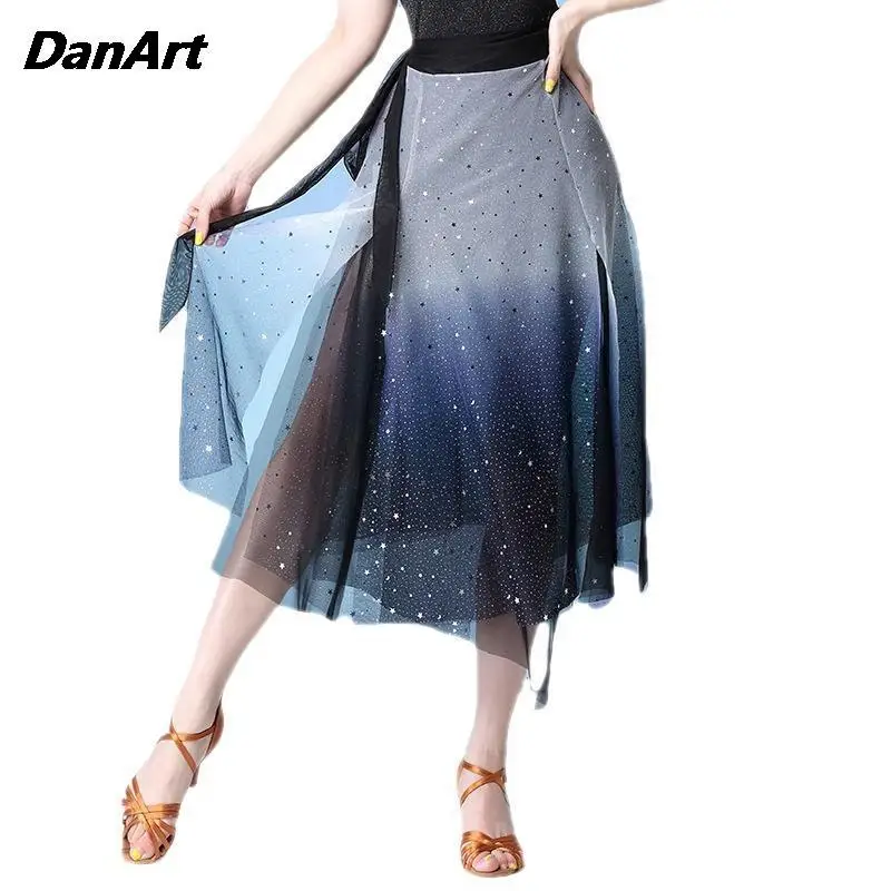 Women Belly Dance Costume Accessories Starry Sky Sequins Mesh Hip Scarf Skirt Adults Training Competition Performance Outfit