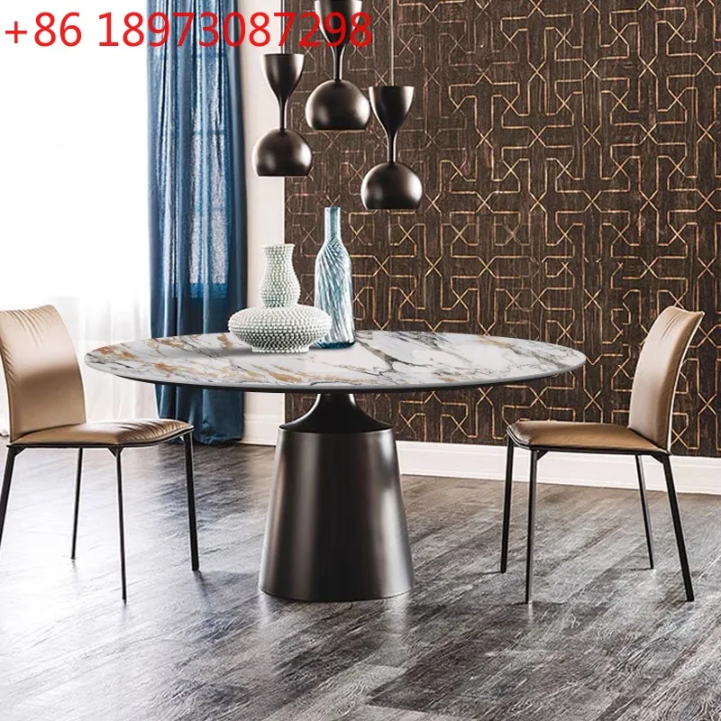 

Italian light luxury dining table simple modern home high-end rock slab round table