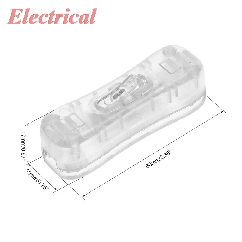 Inline Cord Switch AC 250V 2A SPST Lamp Light Rocker Switch Clear