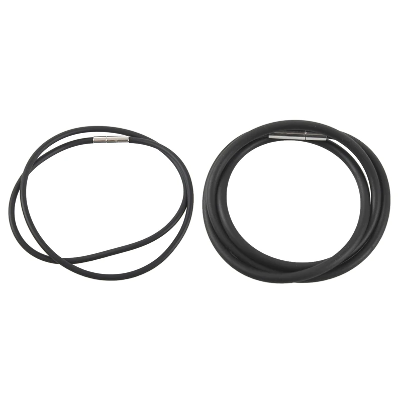 2 Pcs 3Mm Cord In Rubber Black Necklace With Stainless Steel Clasp, 16 Inch & 18 Inch