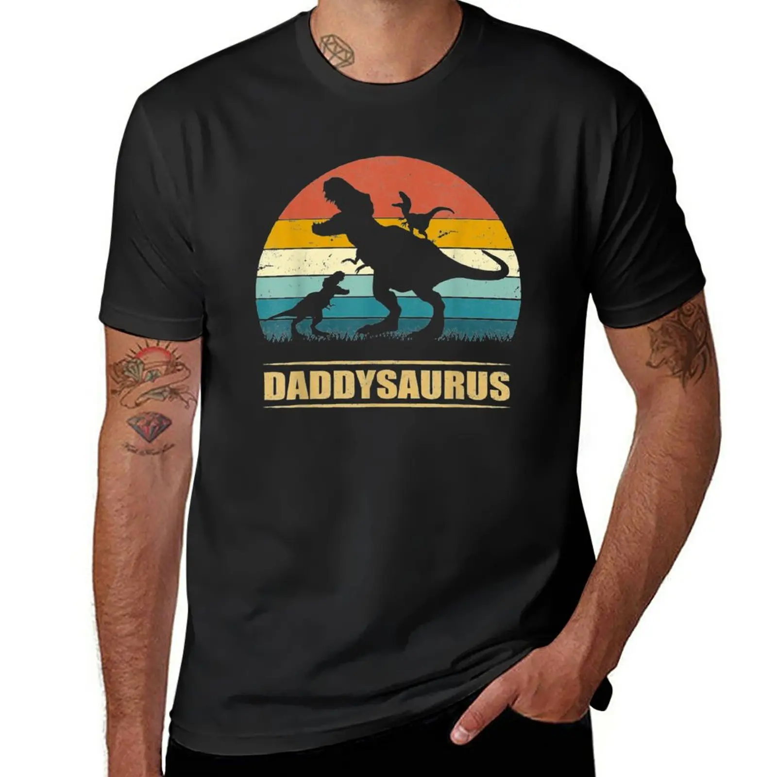 New Daddy Dinosaur Daddysaurus 2 Two kids Gift For Dad T-Shirt plus size t shirts quick drying t-shirt Men's clothing