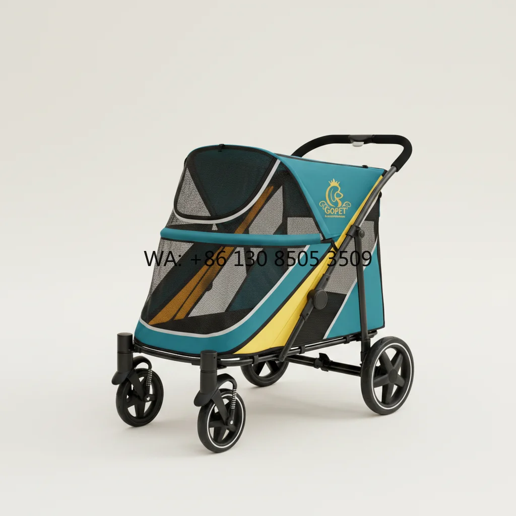 

Luxury Pet Travel StrollerUltra Low Chassis Suspension Wheels Sunroof Washable Pad Spacious Dog Cat Carrier Stroller