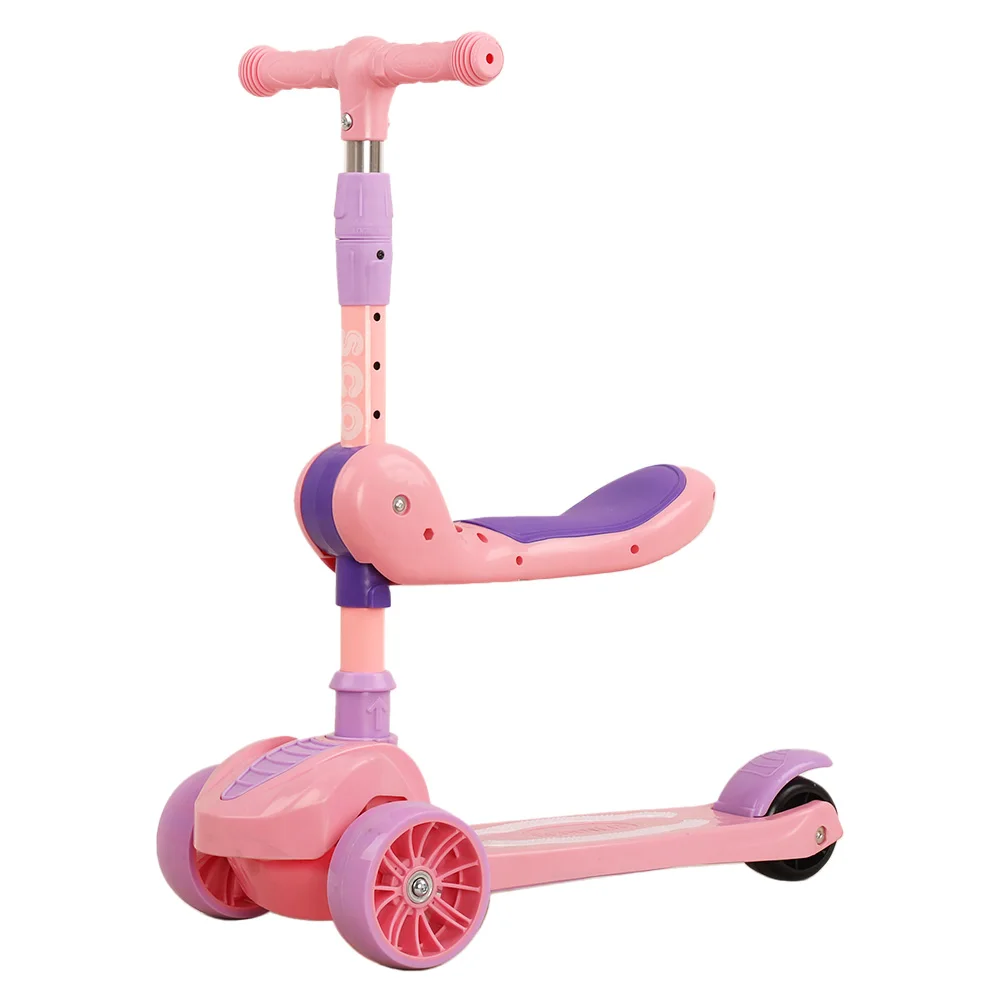 3 Wheel Scooters for Kids Sit or Stand Riding with Flip-Out Seat Adjustable Height Wide Deck Flashing Wheel Lights 3-12years old