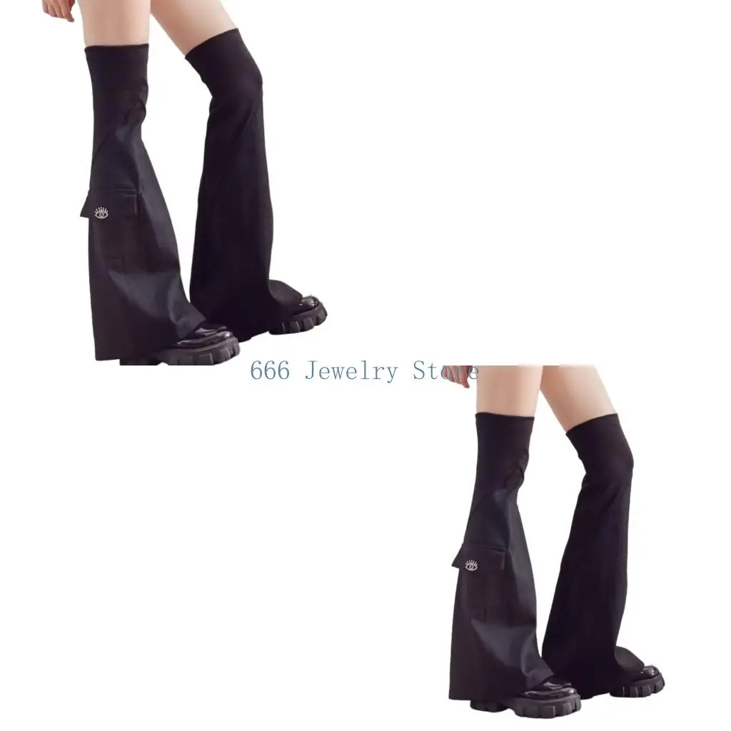 F2TD Gothic Leg Warmer PU Leather Denims Blend Adjustable Boot Motorcycle Outfits Cool Fashion