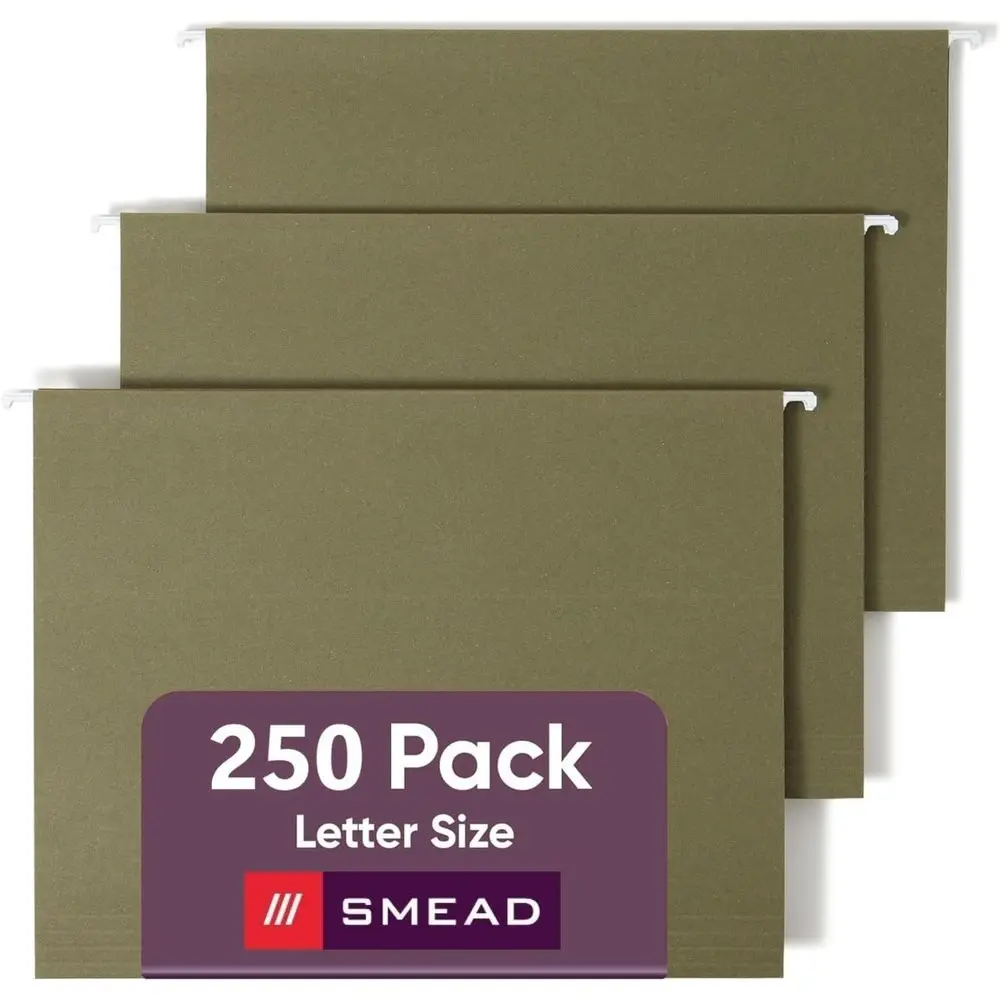 Adjustable Tab Hanging File Folders, Letter Size, Bulk Pack, 250 Count, Green