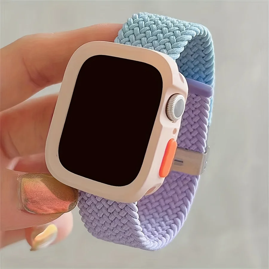 

For Apple Color-Matching Buckle + TPU Thick Case Set, a 2pcs Pack Featuring Cute Adjustable Woven