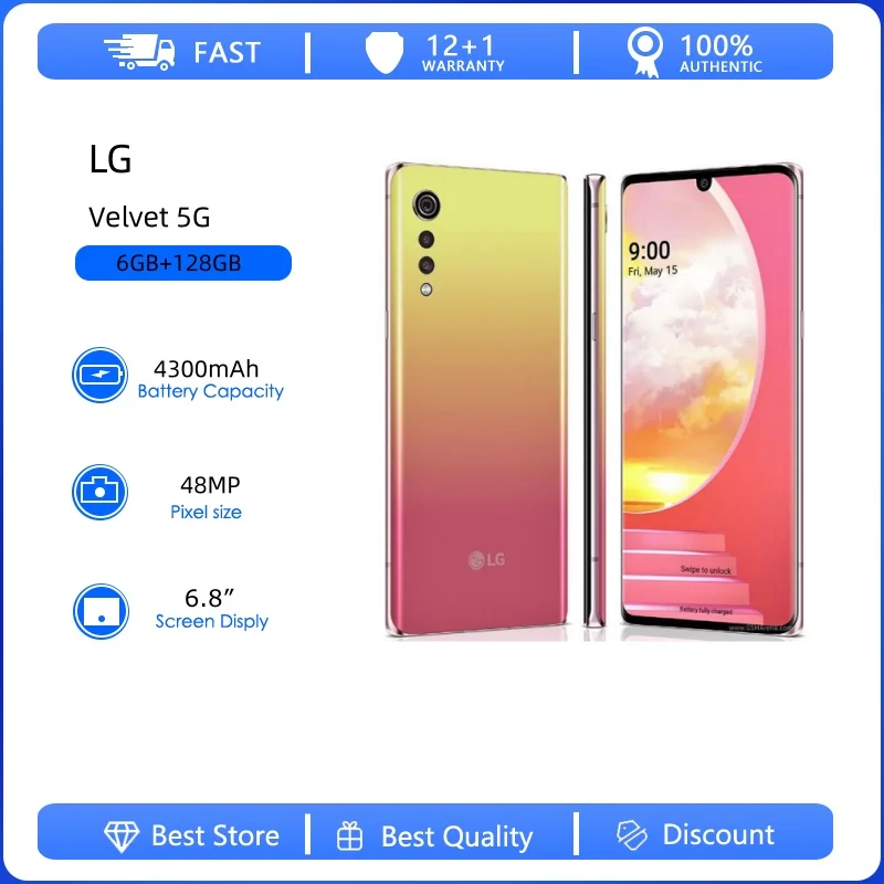 Teléfono Inteligente LG Velvet 5G G900N Original Desbloqueado, 6GB RAM, 128GB ROM, 48MP, 6.8'', 4300mAh, Android 10