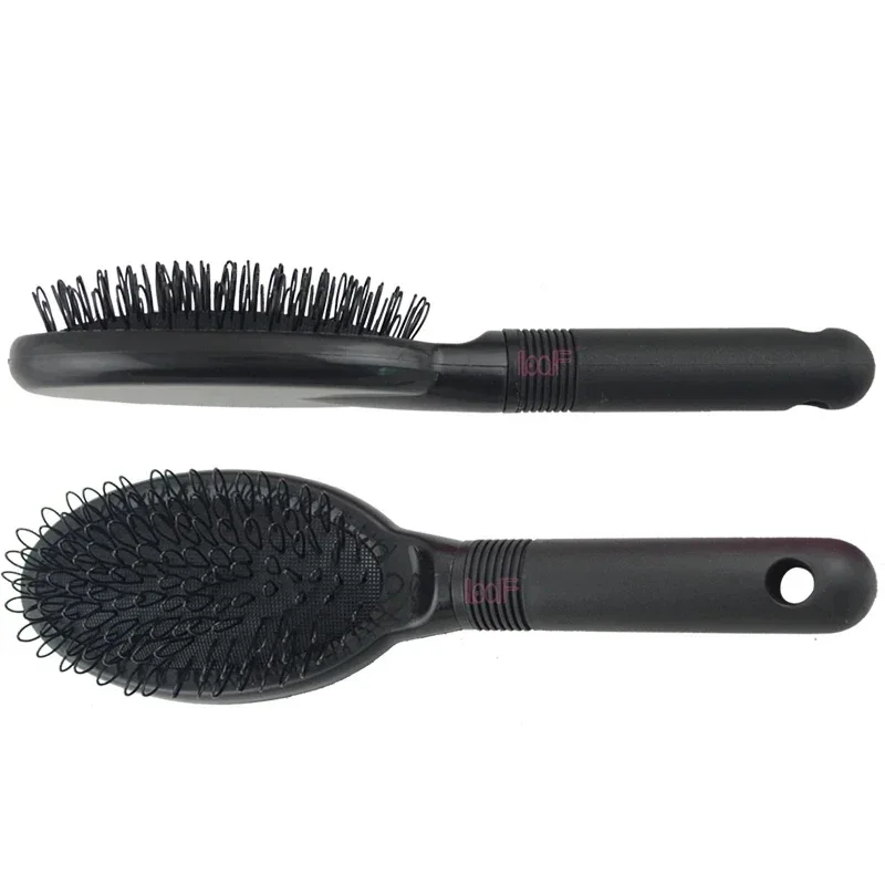 Cepillo de lazo negro para cabello y dientes de acero, cepillos de plástico, peine de madera, peluca, cepillo de extensión, sin enredos, 1 unidad
