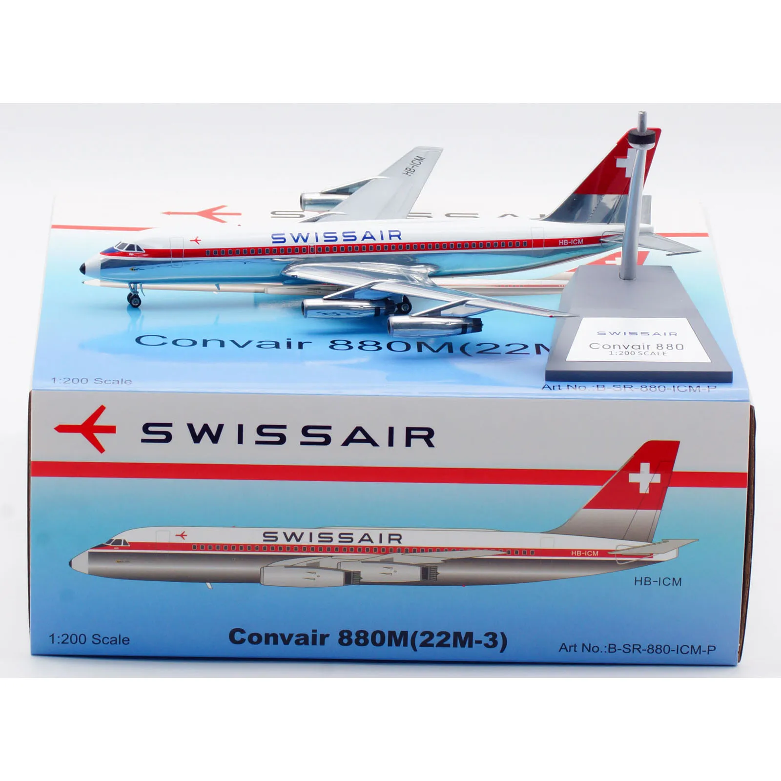 B-SR-880-ICM-P Alloy Collectible Plane Gift B-Models 1:200 Swissair Convair CV-990 Polished Diecast Aircraft Jet Model HB-ICM