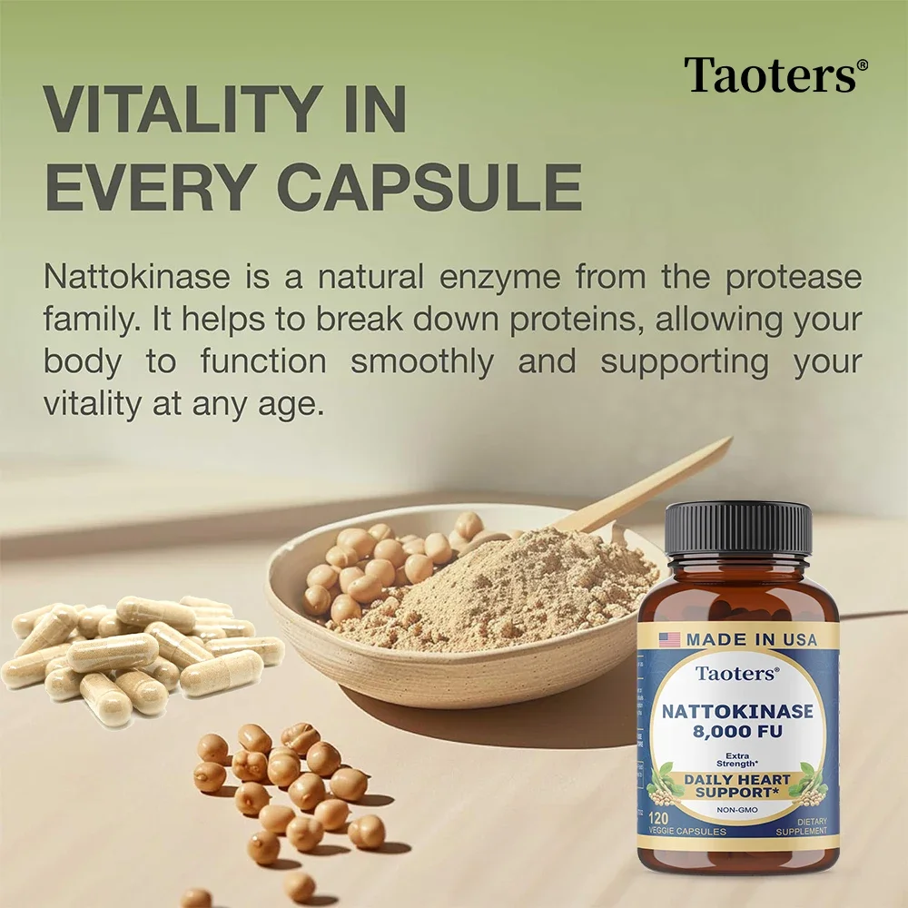 8,000 FU Nattokinase Supplement Capsules, Help Vascular Cleansing, Prevents High Blood Pressure, Improves Vascular Health