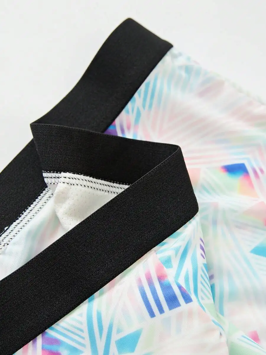 

Men Multicolor Geometric Print Boxer Shorts With Black Contrast Binding Stretch Comfort Fit