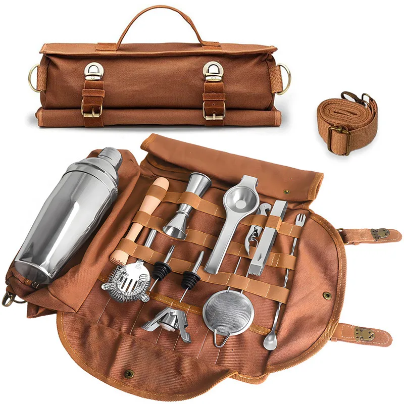 Multi functional portable cocktail utensil storage bag, cocktail utensil storage bag, canvas cocktail tool storage bag