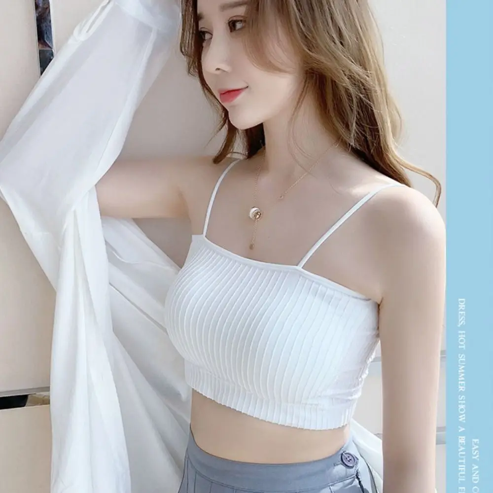 Fashion Slim Women Tank Top Bra Polyester Fiber Tube Top Underwear Korean Version Breathable Camisole