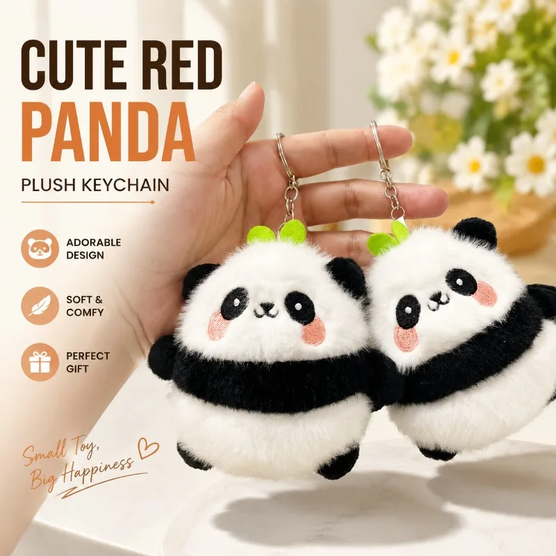 Cute Panda Plush Pendant Cartoon Animal Doll Backpack Ornament Fluffy Stuffed Toy Key Chain Lovely National Treasure Bear Figure