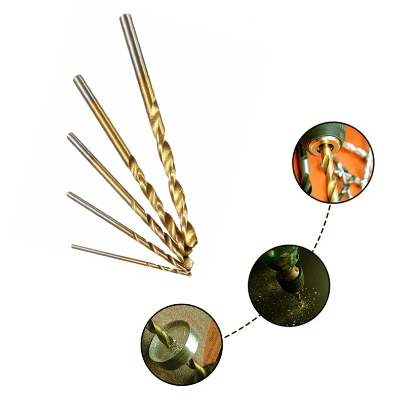 50Pcs 1/1.5/2/2.5/3mm Titanium Coated Drill Bits HSS High Speed Steel Drill Bits Set Power Tool for Woodworking Plastic Aluminum