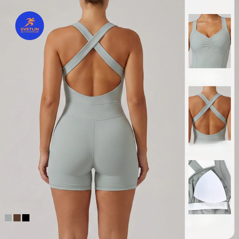 SVETLIN EU US Size High Quality Sports Bodysuit Cross-back Shapewear Quick-dry Sleeveless Pilates Jumpsuit