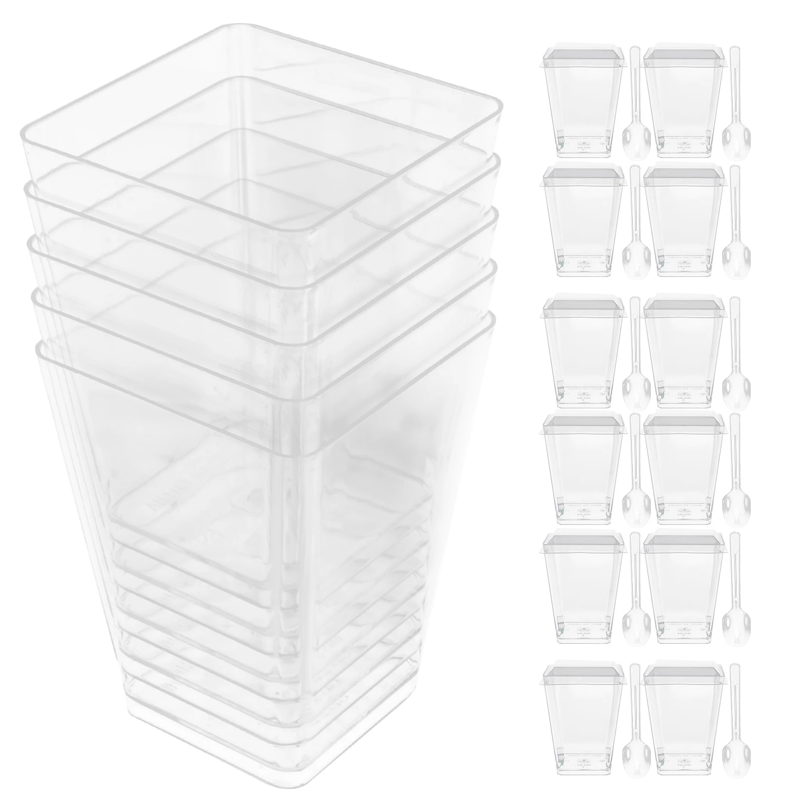 

1 set Dessert Square Ice Cream Cups Lids Spoons Clear PP Material Reusable Compact Dessert Cups With Lids Spoons Lightweight