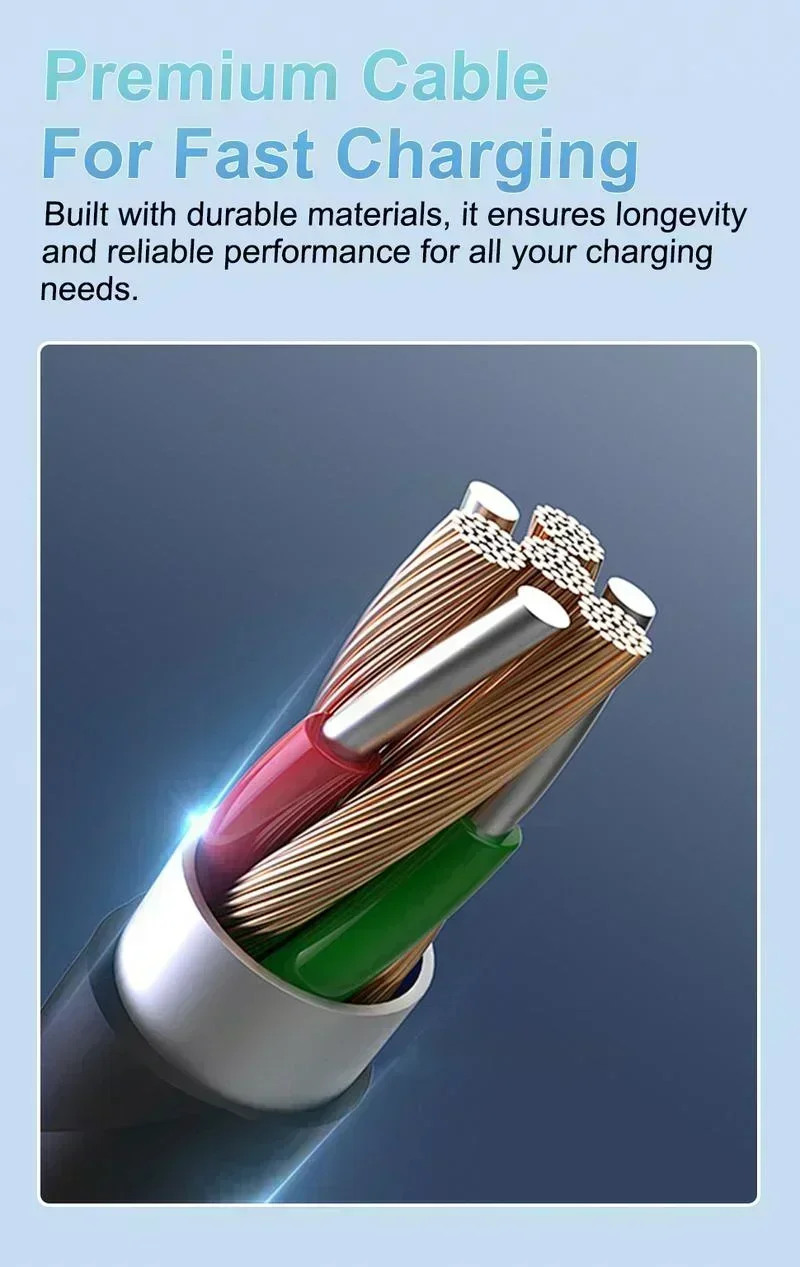 240W Multi USB Charging Cable 4-in-1 Fast Charge with Breathing Light for Phone Tablet Lightning/Type-C