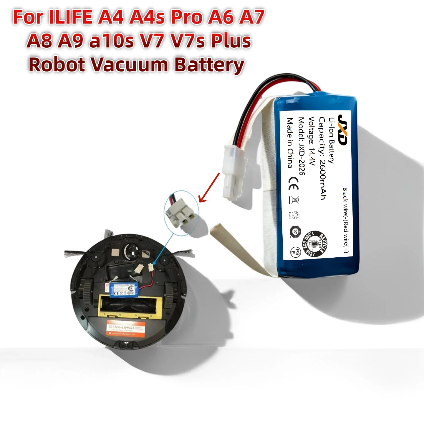 Replacement Battery for ILIFE Robot Vacuum A4 A4s Pro A6 A7 A8 A9 A10s V7 V7s Plus Fits Ecovacs Deebot CEN550 CEN660 CR120 CR130
