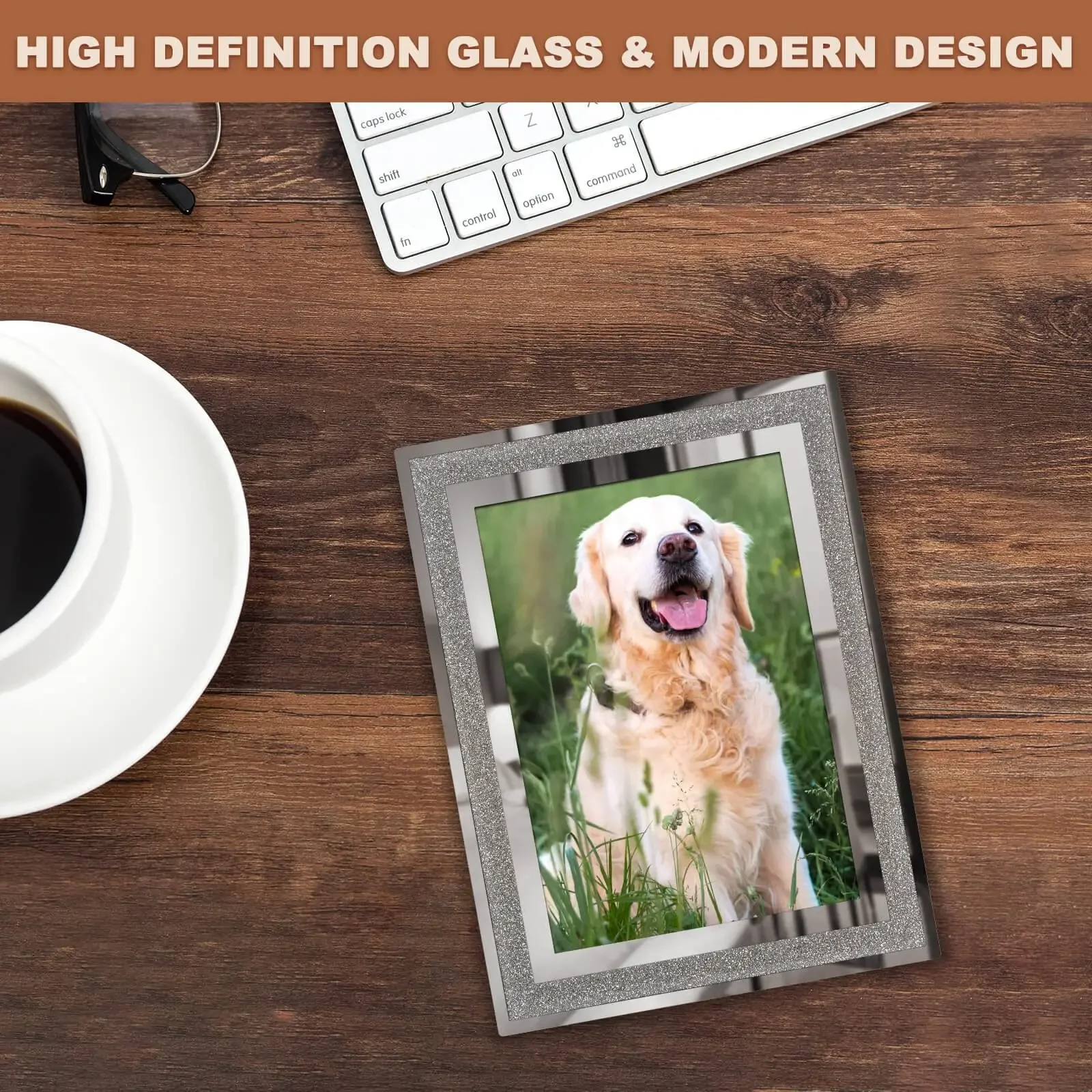 Elegant Crystal Glass Rectangular Photo Frame with Silver Edge Perfect for Couples Ideal Keepsake Picture Frame