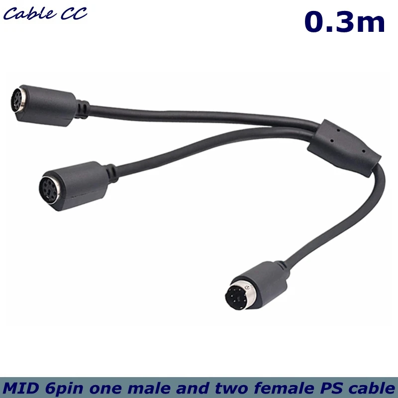 S-video Mini DIN 6-pin Splitter Y Adapter 1 male 2 female Cable 6pin PS/2 PS2 Data Cable to Keyboard and Mouse Interface