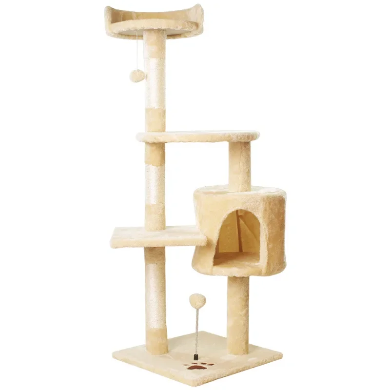 

Cat Climbing Frame Wooden Soft Plush Fabric Cat Tree House Tower Apartment Sisal Jumping Platform Fun Kitten Toys