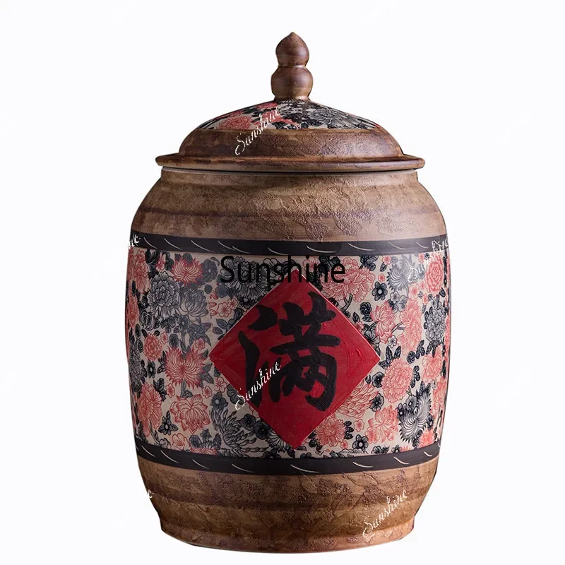 Ceramic rice tank household flour storage tank sealed moisture-proof insects housewarming retroY