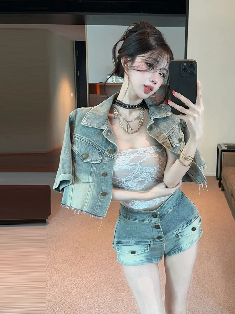 レトロセクシーなレースのボディスーツデニムヴィンテージオープ - Vintage Fashion Retro Outfit のレビューと価格