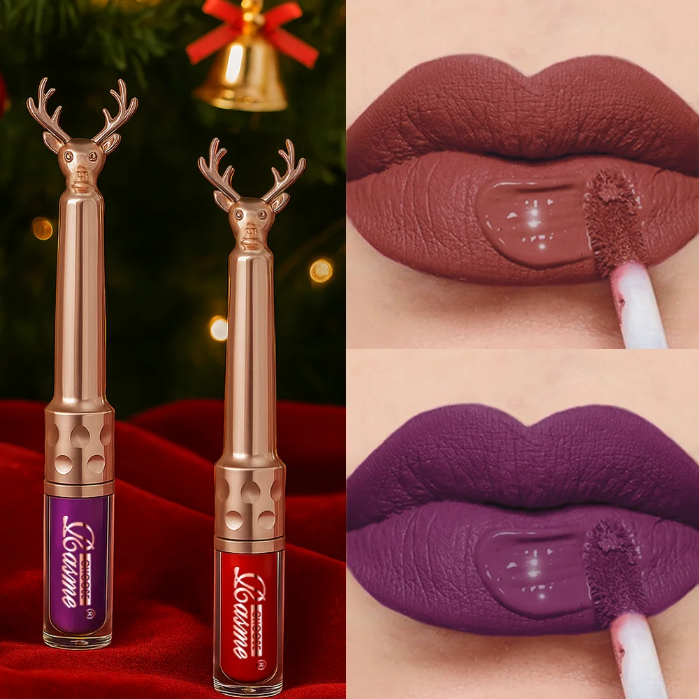 أحمر شفاه سائل عاري مقاوم للماء مخملي غير لامع ملمع شفاه يدوم طويلاً غير لاصق كوب ملمع شفاه أصباغ مكياج مستحضرات تجميل عيد الميلاد #2