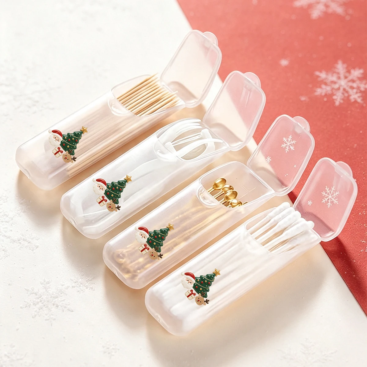 4/2/1Pc Cartoon Christmas Pattern Portable Travel Storage Box - for Medicines, Toothpicks, Dental Floss, and Daily Storage, Christmas Themed - Compact and Convenient, Travel Storage Box, Mini Storage Box, Suitable for Carrying Small Items, Leak-Proof Travel Pill Storage Box, Portable Cotton Swab Box, Suitable for Christmas Holiday Gifts