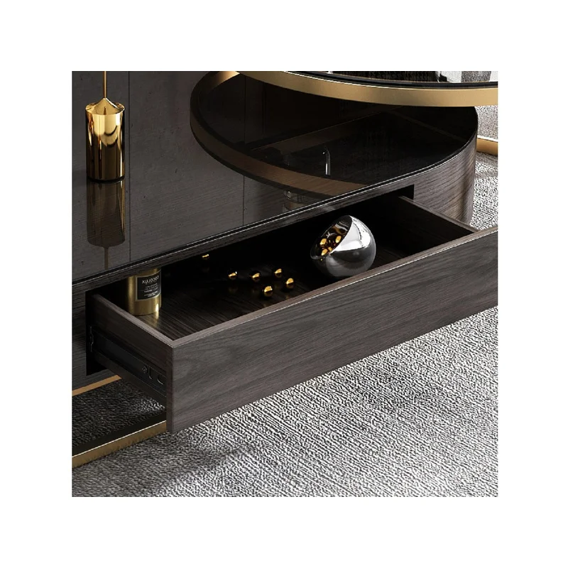 Modern set with black glossy oval table metal legs and storage drawers