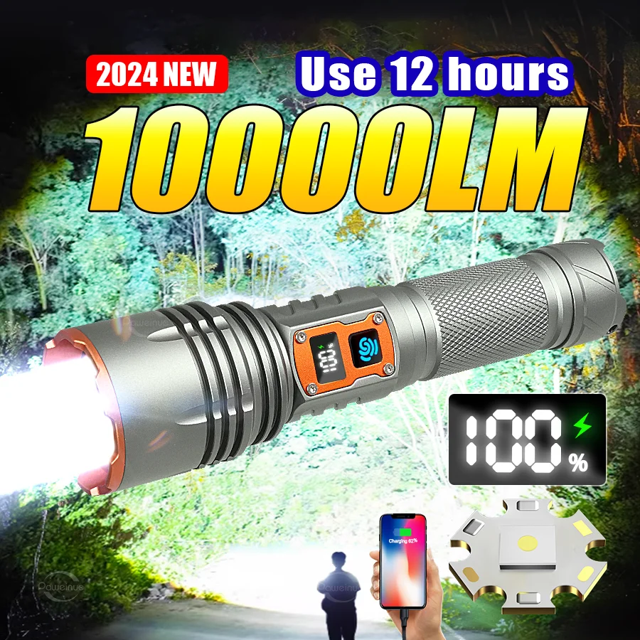 

100000LM High Lumens LED Rechargeable Flashlight Powerful Long Lasting LED Hand Torch 5 Modes Waterproof Lantern For Outdoor