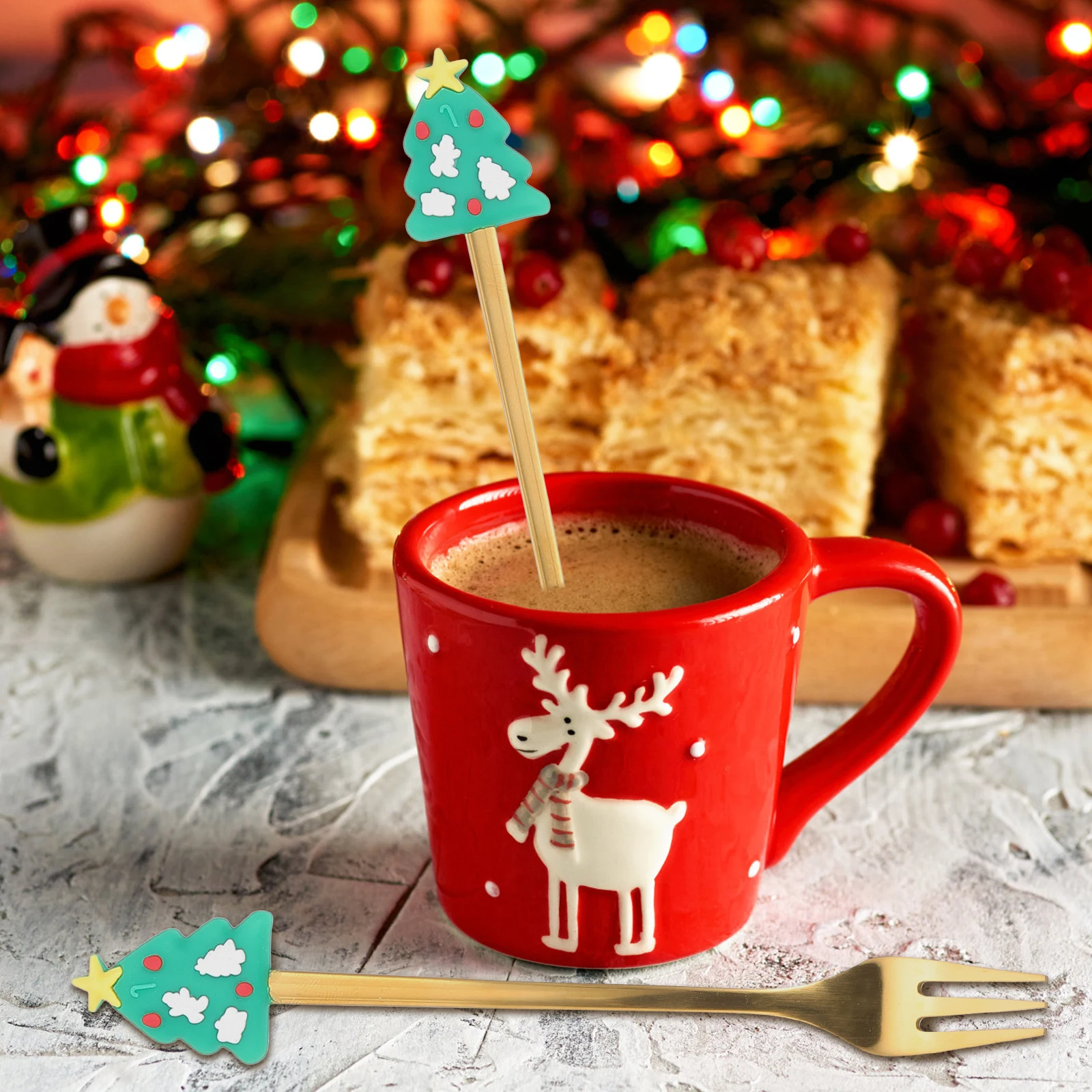 

1 set 1 Set Christmas Cutlery Kit Stainless Steel Tableware Set For Party Camping Home Use Xmas Spoon Fork Kit Kitchen Utensil