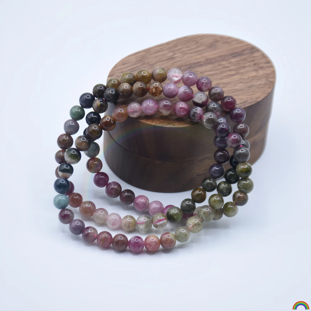 Natural tourmaline 6mm three circle bracelet, Bixia flowing shadow candy color gradient gemstone multi circle jewelry Rwbuy