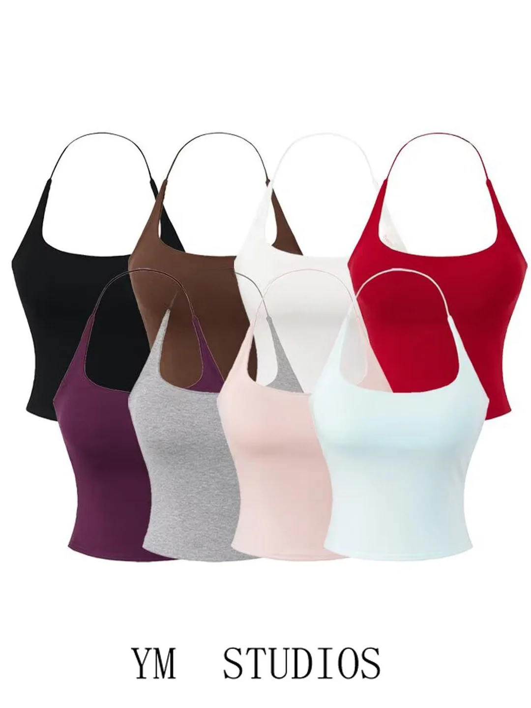 Sexy Fitness Yoga Vest Women's Sleeveless Top Removable Chest Pad Hanging Neck Strap Tank Top Short Length U-Neck Short Vest