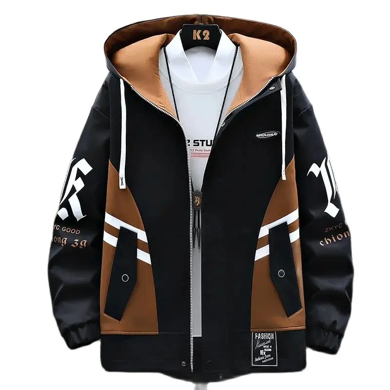 2025 New Spring Hooded Jacket Men Breathable Outwear Male Patchwork Color Streetwear Comfortable Casual Clothing Plus Size 4XL