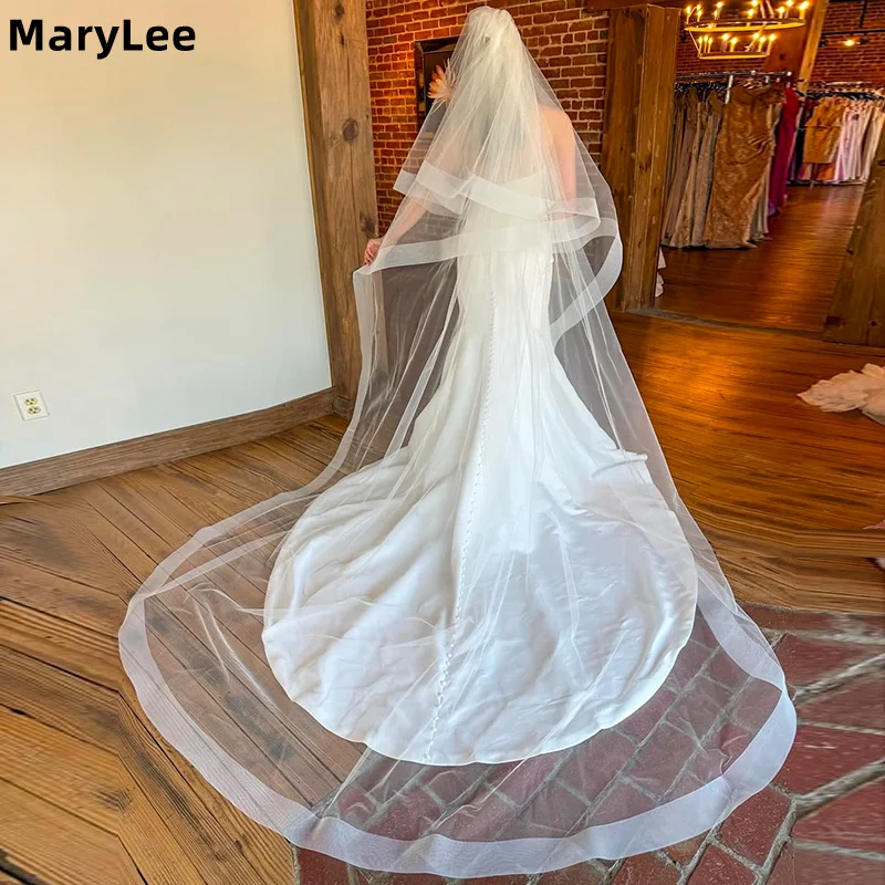 Customized Two Tier Wedding Veil with Horsehair Braid Edge White Ivory Long Cathedral Bridal Veil with Comb for Bride Headpieces
