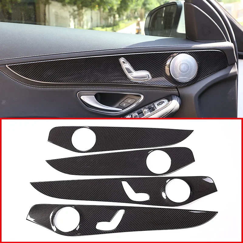 

New For Mercedes Benz C Class W205 C180 2015-2018 ABS Chrome Carbon Fiber Style Interior Door Decoration Panel Cover Trims 4pcs