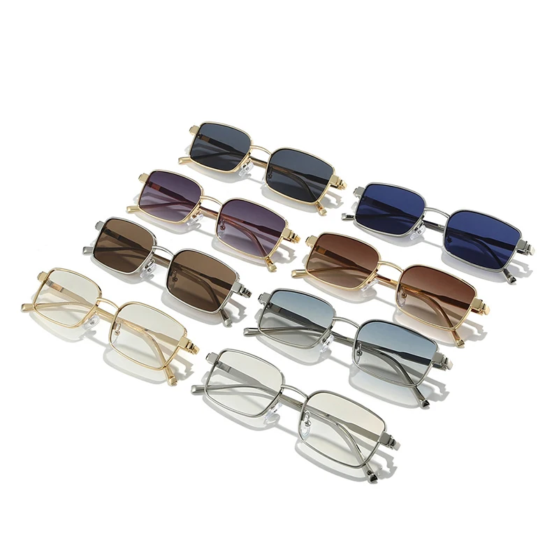 SO & EI جديد المعادن مستطيل النساء النظارات الشمسية موضة التدرج ظلال UV400 الرجال الشاي الأزرق فاسق نظارات شمسية