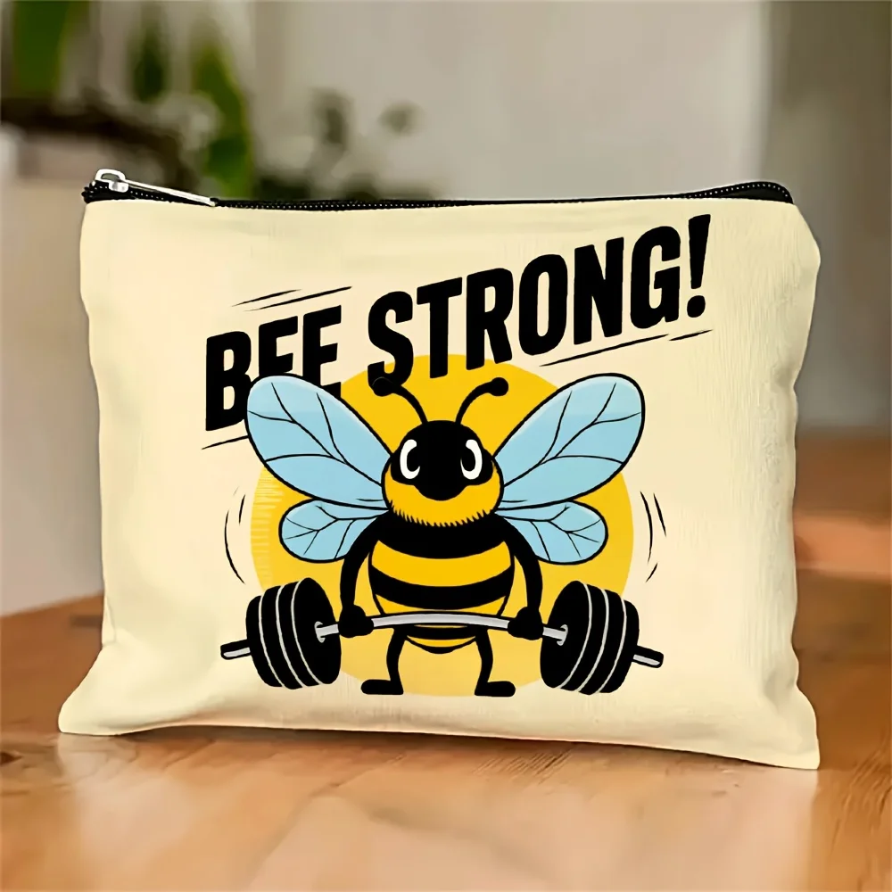 A Cute bee weightlifting makeup bag- multifunctional zipper pouch, jewelry storage bag, perfect travel zipper small storage bag.