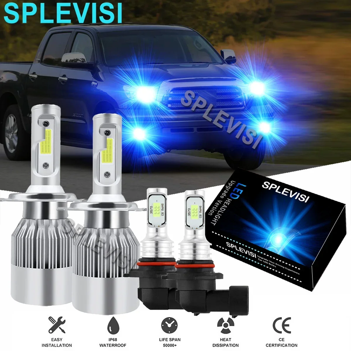 9003 H10 Ice Blue LED Car Headlight Fog Lights Coversion Replace Bulb Kit For Toyota Tacoma 2005 2006-2011 Sequoia 2001-2007