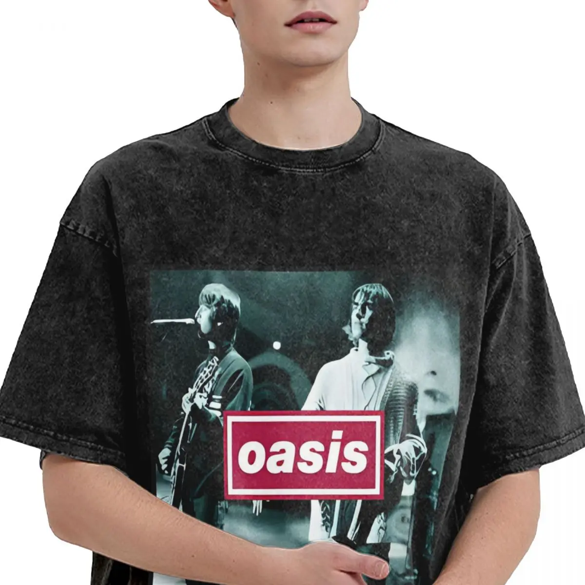 Vintage Washed T Shirt Noel And Liam Gallagher Simple T-Shirts Hipster Tshirt for Men Summer Y2K Basic Pattern Clothing