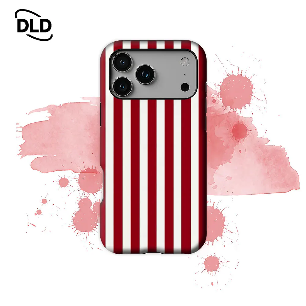 Burgundy White Stripes For iPhone 18 17 16 15 14 13 12 11 Pro Max Plus Single Double-Layer Fashion Tough Magnetic Phone Case