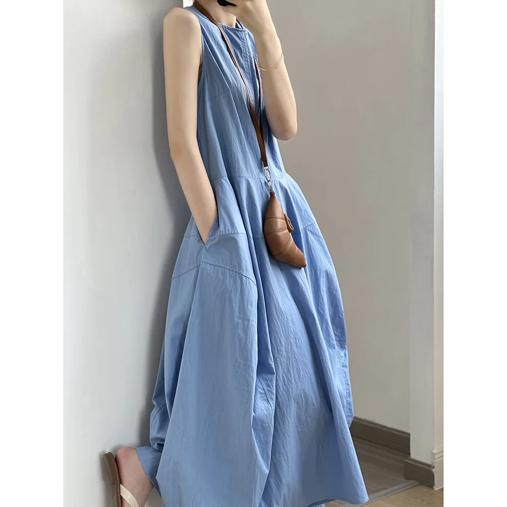 

2025 new flower bud big swing sleeveless women's summer loose A-line long skirt elegant and simple long skirt vest skirt