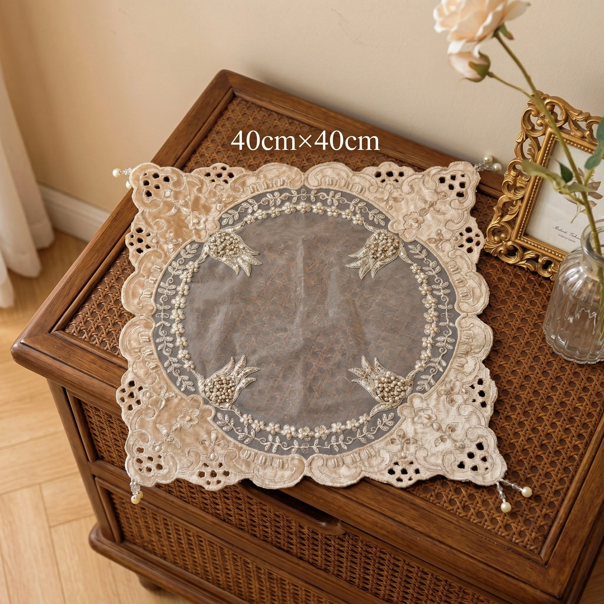 Placemats Set Of 4 Square American Tablecloth Brown Plate Mat Embroidered Lace Table Mat Nightstand Covercloth Vintage Decor