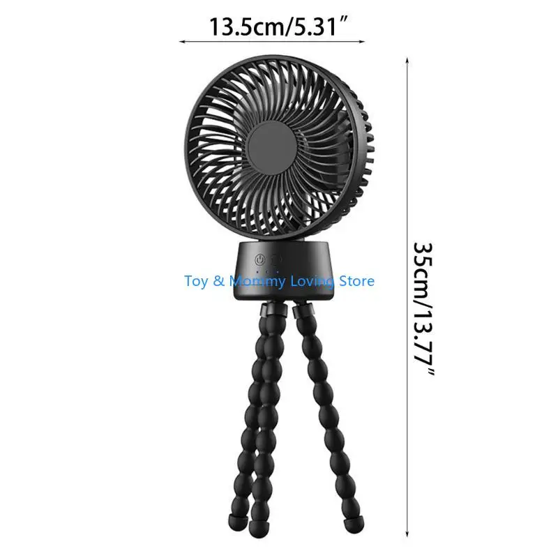 Y1QF مروحة عربة الأطفال المحمولة مروحة كهربائية صغيرة قابلة للفصل مع حامل ثلاثي مرن بإضاءة ليلية لمقعد السيارة أثناء التخييم