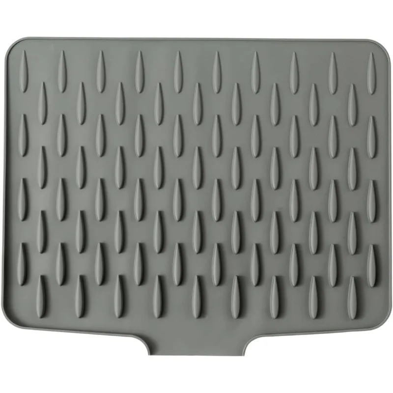 Silicone Draining Mat with Built-in Drain Lip, Collapsible Dish Drying Mat Kitchen Sink Protector Mats for Kitchen Counter,Grey