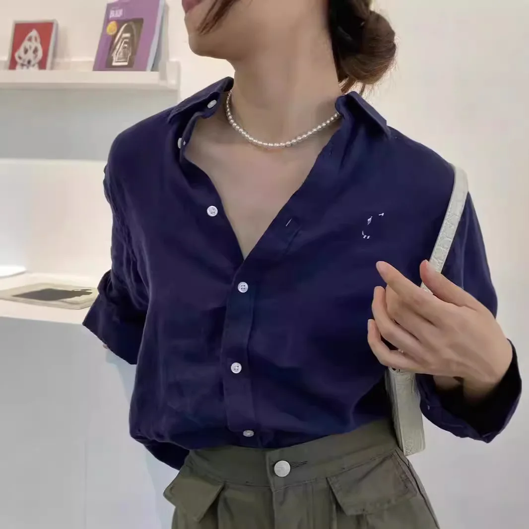 리넨 셔츠 여름 선스크린 여성 자켓 포니 라벨 자수 코튼 및 린넨 여성 셔츠